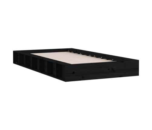 Estructura cama doble pequeña madera maciza negro 120x190 cm