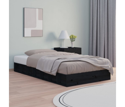 Estructura cama doble pequeña madera maciza negro 120x190 cm