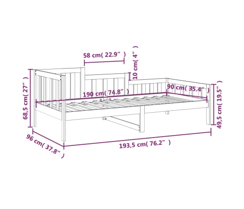 Sofá cama sin colchón madera maciza de pino blanco 90x190 cm