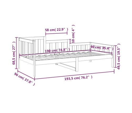 vidaXL Sofá cama de madera maciza de pino marrón miel 90x190 cm