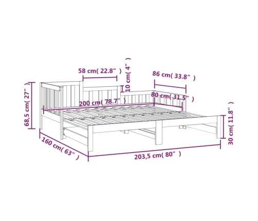 Sofá cama extraíble madera maciza de pino 2x(80x200) cm