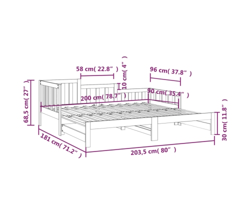 Sofá cama extraíble madera maciza de pino 2x(90x200) cm