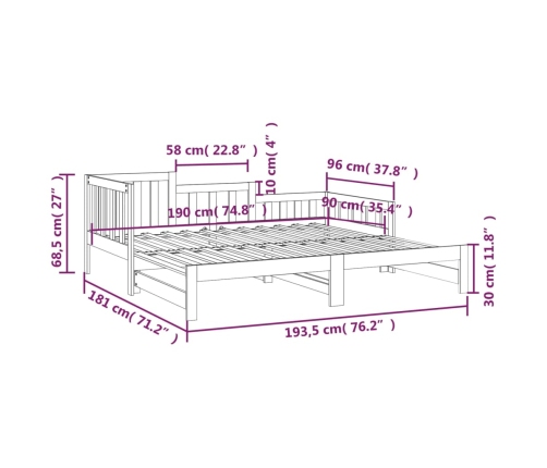 Sofá cama extraíble madera maciza de pino 2x(90x190) cm