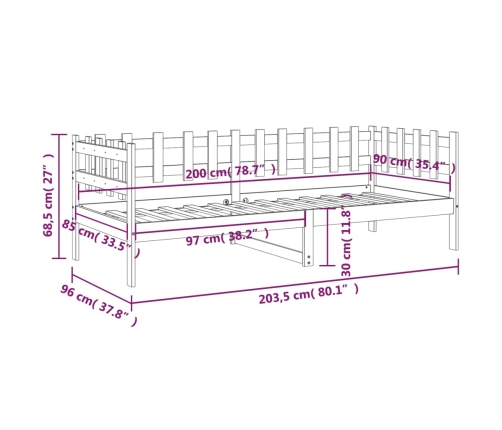 Sofá cama madera maciza de pino gris 90x200 cm