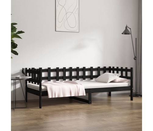 vidaXL Sofá cama madera maciza de pino negro 90x200 cm