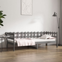 Sofá cama sin colchón madera maciza de pino gris 90x190 cm