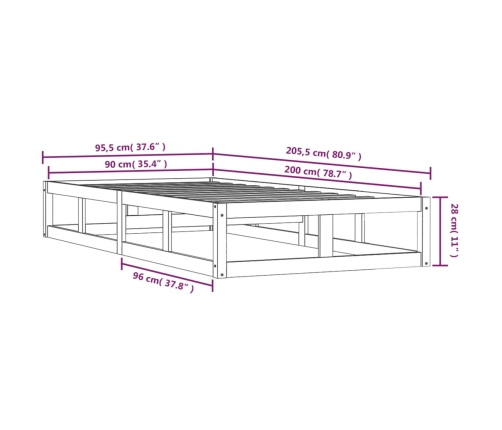 vidaXL Estructura de cama de madera maciza 90x200 cm