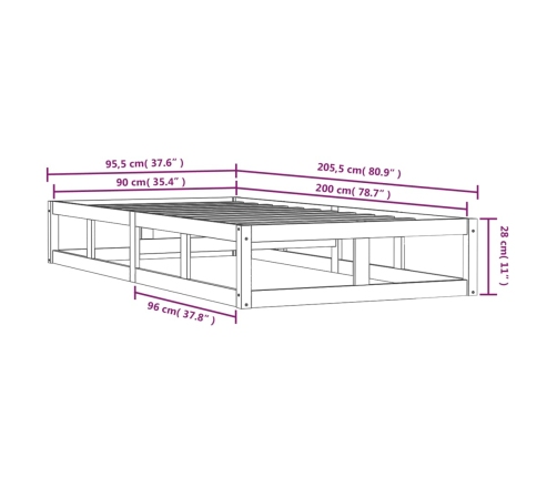 Estructura de cama de madera maciza blanca 90x200 cm