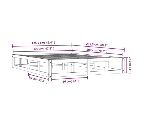 Estructura de cama madera maciza gris 120x200 cm