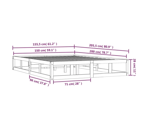 Estructura de cama de madera maciza marrón miel 150x200 cm