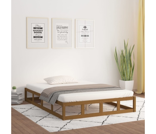 Estructura de cama de madera maciza marrón miel 150x200 cm