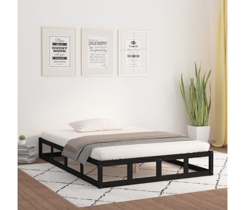 Estructura de cama de madera maciza negra 200x200 cm