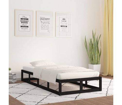 Estructura cama madera maciza individual negro 75x190 cm