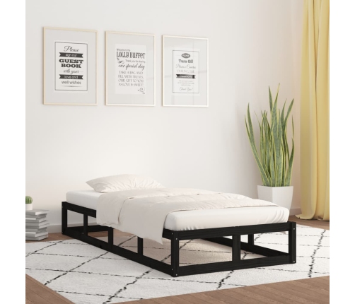 Estructura de cama individual de madera maciza negro 90x190 cm