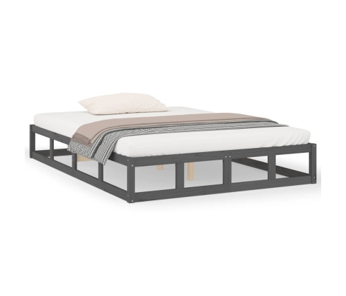 Estructura de cama doble madera maciza gris 135x190 cm