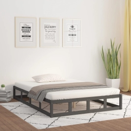 Estructura de cama doble madera maciza gris 135x190 cm
