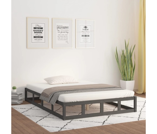 Estructura de cama doble madera maciza gris 135x190 cm