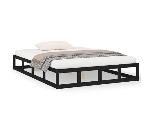 Estructura de cama doble de madera maciza negro 135x190 cm