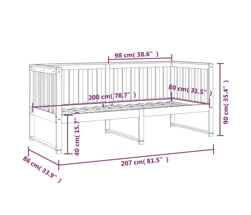 Sofá cama sin colchón madera maciza de pino gris 80x200 cm