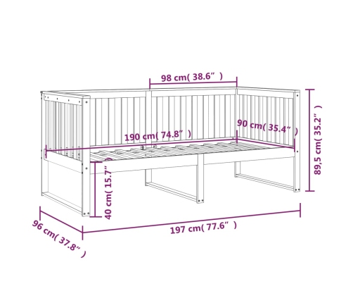 Sofá cama sin colchón madera maciza de pino gris 90x190 cm