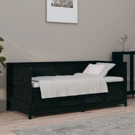 Sofá cama sin colchón madera maciza de pino negro 90x190 cm