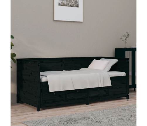 Sofá cama sin colchón madera maciza de pino negro 90x190 cm