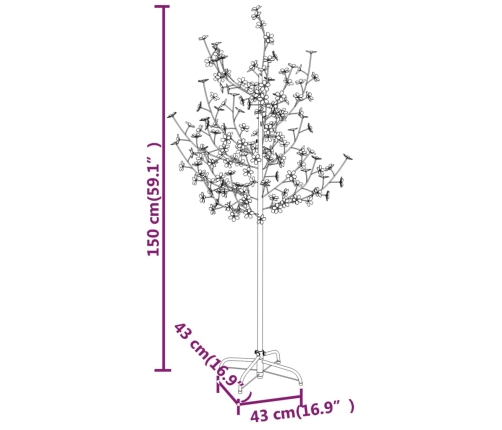 Árbol LED con flor de cerezo 120 LED blanco cálido 150 cm