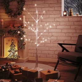 Abedul artificial blanco con 48 LED blanco cálido 120 cm