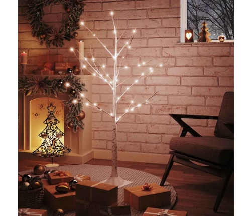 Abedul artificial blanco con 48 LED blanco cálido 120 cm