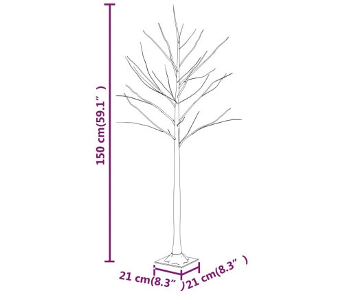 Abedul artificial blanco con 72 LEDs blanco cálido 150 cm