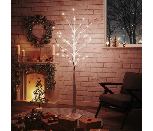 Abedul artificial blanco con 96 LEDs blanco cálido 180 cm