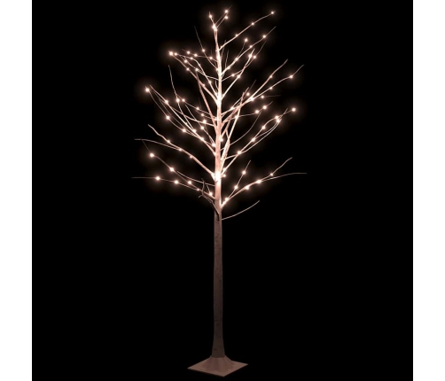 Abedul artificial blanco con 128 LED blanco cálido 220 cm