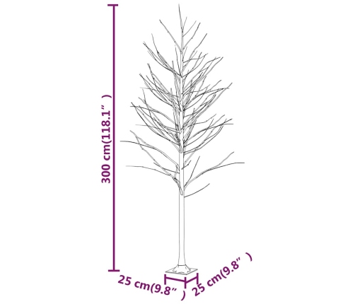 Abedul artificial blanco con 240 LEDs blanco cálido 300 cm