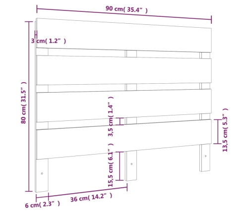 vidaXL Cabecero de cama madera maciza de pino 90x3x80 cm