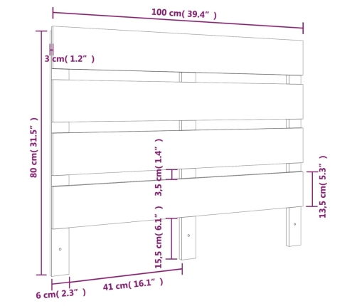 vidaXL Cabecero de cama madera maciza de pino 100x3x80 cm