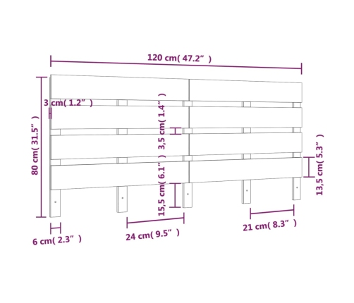 Cabecero madera maciza de pino 120x3x80 cm