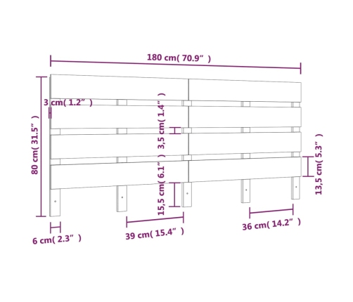 vidaXL Cabecero madera maciza de pino negro 180x3x80 cm