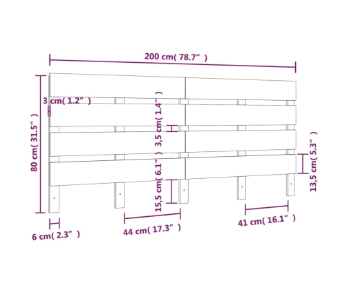 Cabecero de cama madera maciza de pino 200x3x80 cm