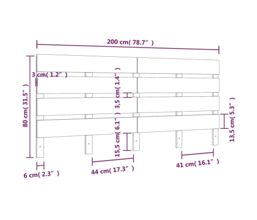 Cabecero de cama madera maciza de pino negro 200x3x80 cm