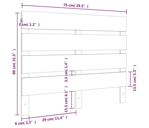 vidaXL Cabecero madera maciza de pino 75x3x80 cm