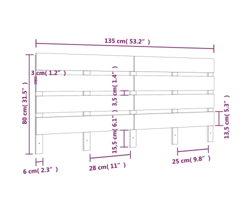 Cabecero de cama madera maciza de pino 135x3x80 cm