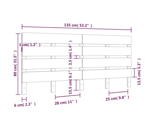 vidaXL Cabecero de cama madera maciza de pino blanco 135x3x80 cm