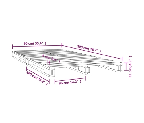 Cama de palets de madera maciza de pino 90x200 c