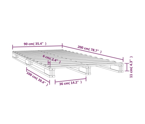 Cama de palets madera maciza de pino blanco 90x200 cm