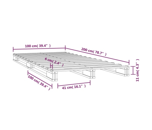 Cama de palets madera maciza de pino 100x200 cm