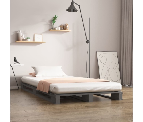 vidaXL Cama de palets madera maciza de pino gris 100x200 cm