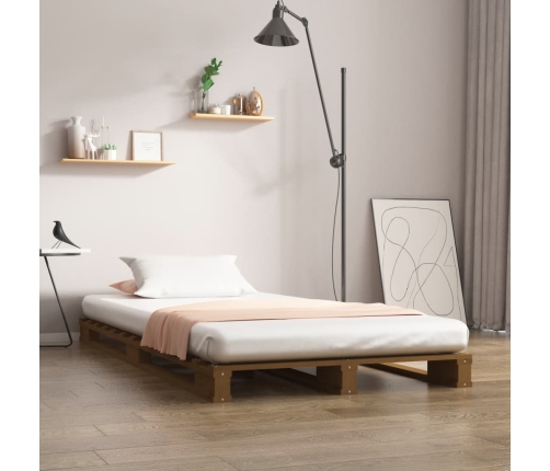 Cama de palets madera maciza de pino marrón miel 100x200 cm