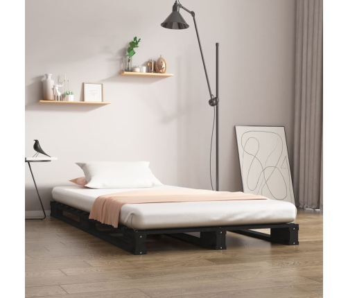 Cama de palets madera maciza de pino negra 100x200 cm