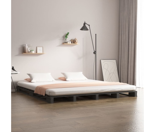 Cama de palets madera maciza de pino gris 120x200 cm