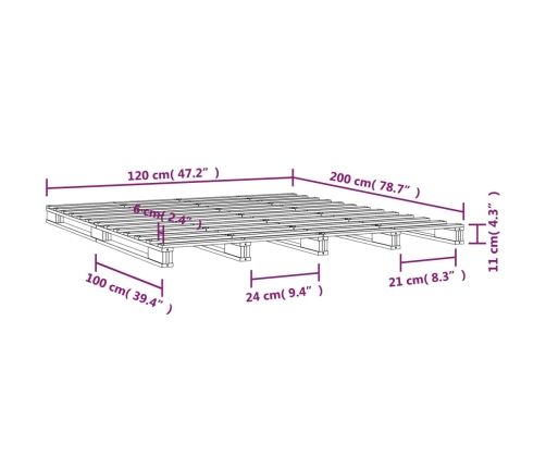 vidaXL Cama de palets de madera maciza de pino negra 120x200 cm